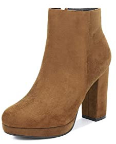 QUEEN HELENA Tronchetti con Plateau Stivaletti con Tacco Stivali Bassi Donna ZM9210 (Camel, Sistema Taglie Calzature EU, Adulto, Donna, Numero, Media, 35)