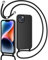 omitium Handykette für iPhone 14 / iPhone 13, Hülle mit Band iPhone 14 Handyband Halskette iPhone 13 Schutzhülle mit Kordel zum Umhängen Durchsichtige Handyhülle Cover TPU Bumper, Schwarz