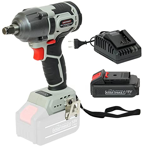 Dino KRAFTPAKET 18V-400Nm Bürstenloser Akku Schlagschrauber 1/2 Zoll Vierkant-Aufnahme mit 3-stufigem Drehkraft-Begrenzer im Set mit 2Ah Akku und Ladegerät und LED-Leuchte, Motor bürstenlos Brushless