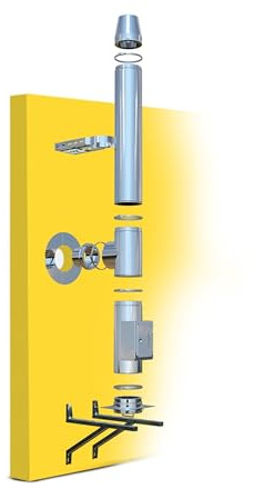 Edelstahlschornstein Oskar Ø 150mm Bausatz Länge 3,2m Kamin Komplettsatz 25mm Isolierung 0,5mm Wandstärke Wandabstand 60-100mm, Innovative Verbindungstechnik, Einfache Montage, Lange Haltbarkeit