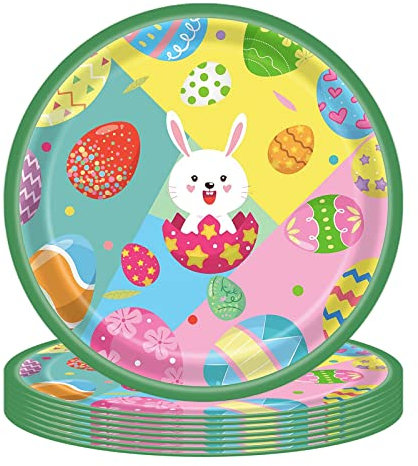 16 piatti di carta per feste di Pasqua, 22,9 cm, colore: verde con uova verdi e usa e getta, per bambini, adulti, feste di Pasqua, decorazioni per tavoli