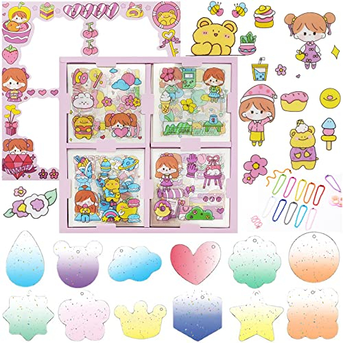 100 Blätter Kawaii Sticker Set, 12 Sätze DIY Anhänger, PET Transparente Scrapbooking Aufkleber, Nette Karikatur Scrapbooking Sticker, Niedliches Aufkleber für Journal, Fotoalbum, Schreibwaren (Lila)
