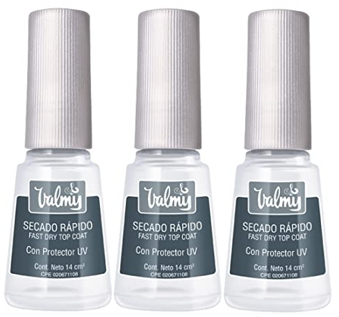 Valmy, Pack de Tres Esmalte Secado Rápido, Esmalte de Uñas Top Coat para Brillo y Protección (14 ml Cada Unidad)