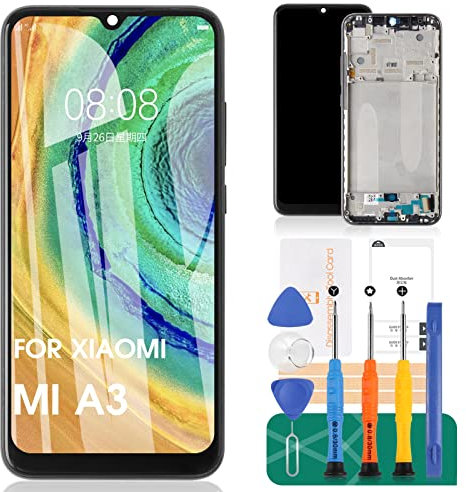 para Xiaomi MI A3 Pantalla de Repuesto para MI CC9e Pantalla LCD para Xiaomi MI A3 Pantalla Táctil Digitalizador Conjunto Kits de Reparación con Marco (Sin función de Huellas Dactilares, Negro)