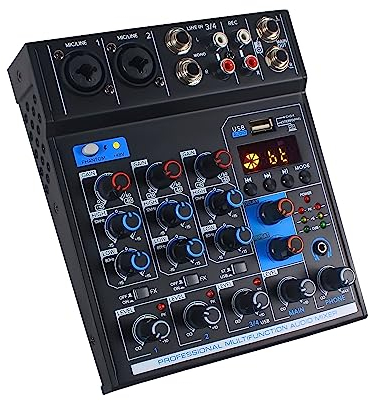 Micfuns MK2 2 XLR 2 Stereo Kanal Audio dj live Mixer,48V Phantomspeisung mit mp3 bluetooth für Musik live Computer Aufnahme
