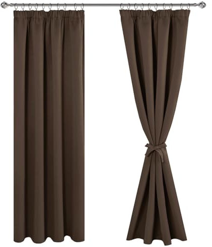 JIUZHEN Vorhang Blickdicht Gardinen mit kräuselband Verdunklungsvorhänge Vorhänge Wohnzimmer Gardinen Schlafzimmer Thermovorhang Braun, H228 x B167 cm,2er Set