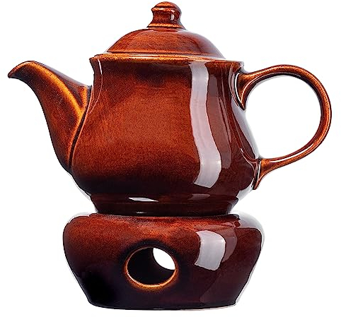 KADAX Teekanne aus Keramik, Wärmehaltender Teekessel im Landhausstil, Spülmaschinensichere Kanne aus hochqualitativer Keramik, Teekanne für Zuhause oder Büro (mit Aufwärmer)