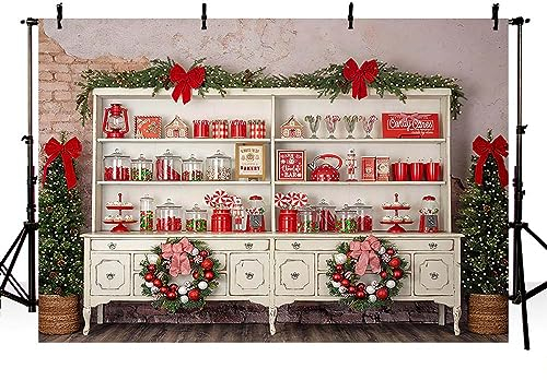 AIBIIN Fotohintergrund, Weihnachtsbaum, Zuckerstangen, Bar, Girlande, Schrank, Urlaub, Küche, Portrait, Dekoration, Banner, Studio-Requisite, Zubehör, 2,1 x 1,5 m