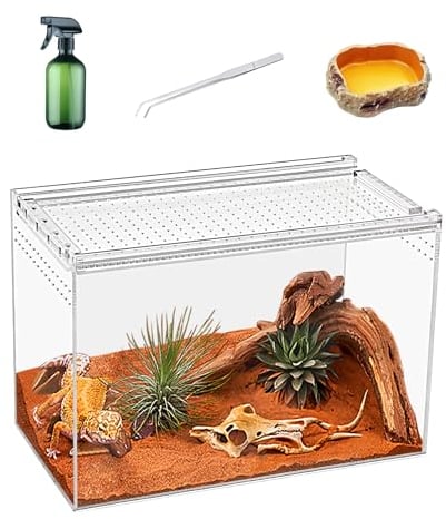 KAKOOTI Reptile Terrarium,11 x 6x 8 Reptile Breeding Box, Magnetic Acrylic Enclosure,for Tarantula,Hermit Crab,Jumping Spider,Iguana,Leopard Gecko,Bearded Dragon, Insect, Mantis, Scorpions.