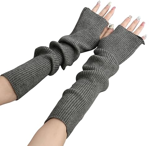 Suxgumoe Damen Winter Armstulpen, Damen Winter Stricken Handschuhe mit Armstulpen, Lange Fingerlose Pulswärmer Damen Handwärmer Stulpen (Dunkelgrau)