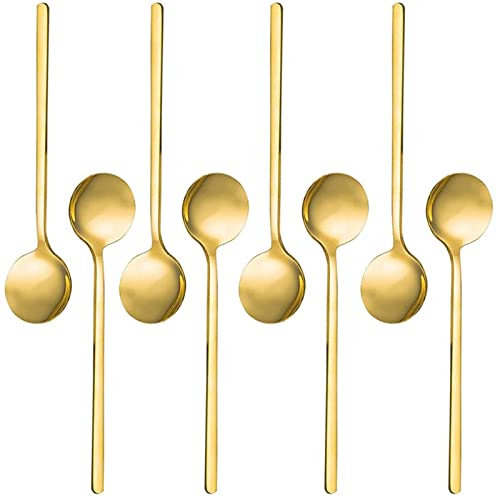 TREGOO Cucchiaini da caffè 8pcs Gold-Plated Stainless Steel Coffee Spoon, Mini Teaspoon for Coffee Sugar Dessert Cake Ice Cream