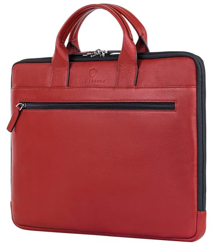 VON HESSEN Laptoptasche aus echtem Nappa-Leder bis 16 Zoll - Aktentasche Herren & Damen - Luxuriöse Echtleder Arbeitstasche für Büro & Alltag - Laptop Hülle in Rot