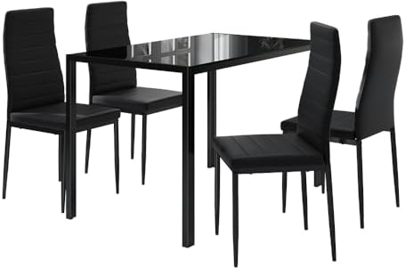 Vicco Esstisch Set Grand, Küchentisch, Schwarz, 120 x 75 cm 4er Set