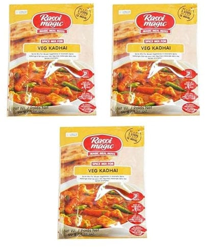 Rasoi Magic Seasoning Spices Masala Powder (45 Gram) - Curry Mix Masala Recipe Casserole Herbs - Aromatic & Enhances Flavor of Meal (Veg Kadhai, Pack of 3)