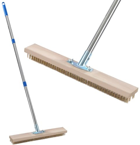 TOPWAY Wire Broom Stiff Steel Wire Brush 45cm with 1200mm Stainless Steel Detachable Handle Outdoor Garden Yard Floor Brush Steel Bristles for Deck Scrub Sweep Weed Patio Pathways