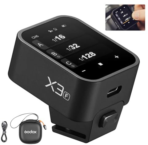 GODOX X3-F TTL Wireless Flash Trigger for Fuji Camera, 1/8000s HSS TTL TCM Function, Built-in Battery Touchscreen Flash Transmitter Compatible with Fujifilm Camera