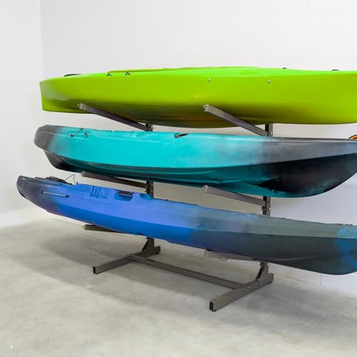 Teal Triangle Freestanding Kayak Storage Rack - Storage Rack for 3 Kayaks or Canoes - Premium Kayak Stand for Outdoor and Indoor - Adjustable Kayak Holder and Canoe Storage Stand