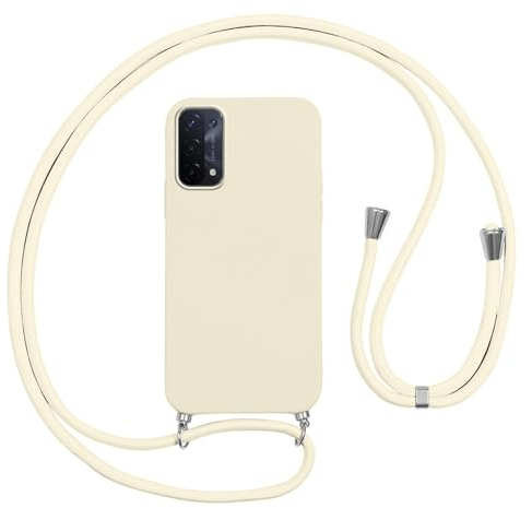 Vauki Handykette für Oppo A74 5G/A54 5G Hülle, HandyHülle mit Band Stoßfest Silikon Schutzhülle mit Kordel zum Umhängen für Oppo A54 5G 6.5 Zoll, Weiß
