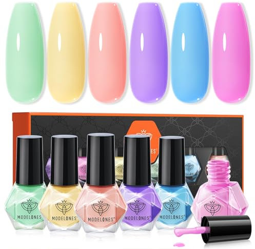 Modelones Nail Polish Set 6 Colors Spring Summer Macaron Pastel Nail Varnish Quick Dry Soft Pink Purple Blue Green Orange Nail Polish Manicure Diy Home Salon For Women