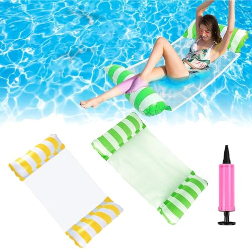 AOMAIGAD Lot de 2 hamacs gonflables pour Adultes, Jeux d'été, fête sur la Plage, lit de Piscine Gonflable Pliable avec 1 Pompe à air (Jaune + Vert)