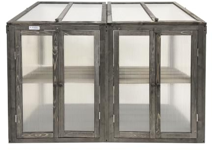 Lendo Online Serre de Jardin pour Fleurs Légumes Fruits - Mini Serre en Bois - Châssis de Jardin avec Toiture à 2 ou 4 Pans - Bois d'épicéa et Polycarbonate (120x49x97,5cm (Gris))