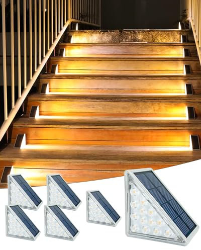Asteria Solar Stair Light 6 Pack, Solar Step Lights Outdoor IP67 Waterproof, 13 LED Beads for Increased Brightness, Outdoor Stair Lights for Decorative Use on Stairs, Deck, Front Porch (Warm White)