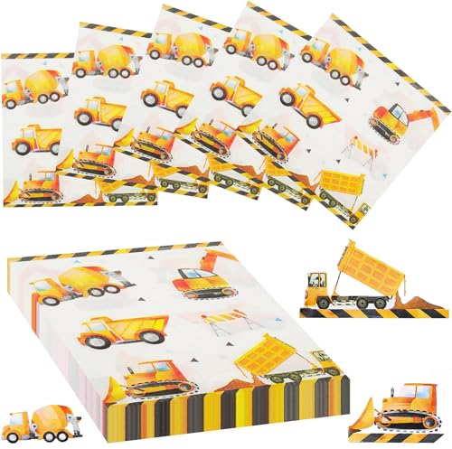 Servietten Baustelle 40 Stück Bagger Servietten Servietten Bagger Quadratisch Bagger Servietten Partygeschirr 33 x 33 cm Weich und Bequem Geeignet für die Tischdekoration zum Kindergeburtstag