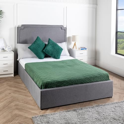 Home Treats Ottoman Bed Frame King Size | Storage Bed 5ft | Tall Headboard Grey Upholstered Bed With Storage (No Mattress, King Size)