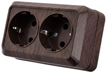Juego de enchufes eléctricos de pared, empotrables, de interior, 250 V CA, 16 A, toma doble de tierra, madera veteada oscura, MZ-06