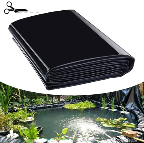 Dtyubfg Gartenteich Teichfolie 4x8m 5x9m 6x7m 8x13m Schwarz HDPE Teichplane, Wasserfest Folie Für Gartenteich Teichbau Und Teichzubehör Wasserbecken