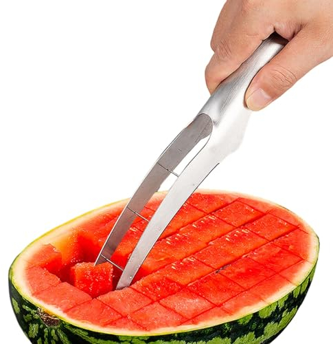 Goowafur Cortadora de cubos de sandía,Rebanadora de sandía | Cortador de Sandía Manual de Acero Inoxidable - Gadget de cocina para cortar melón, melón, pitaya, para viajes a la playa, fiestas