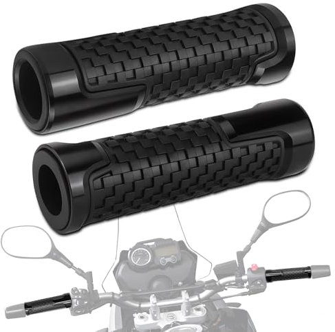Motorrad Lenkergriffe 2 Stück Motorrad Griffe 1 x 22mm + 1 x 24mm (7/8 1 Zoll) Griffe Motorrad Motorradgriffe Gummi Griffe aus Aluminium für Motorräder Motorroller Mopeds (Schwarz)