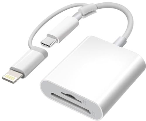 Apple MFi-zertifizierter SD-Kartenleser für iPhone, USB-C & Lightning auf SD & TF Kartenadapter für iPhone 15/14/13/12/11/XS/XR/X/8 7 6 5, MacBook Pro M1 Air, iPad Pro/Air, iMac, Galaxy S24/S23 (2