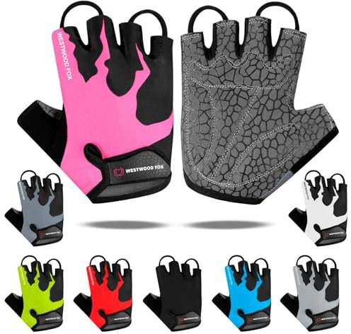 Gants de Cyclisme WESTWOOD FOX Demi-Doigt Unisexe avec poignées rembourrées, Paume pour VTT, équitation d'été, Gants de vélo pour Hommes et Femmes, antidérapants, Courts