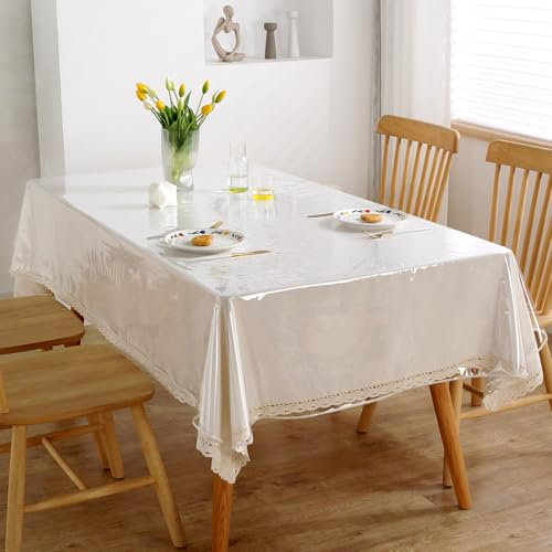 IBEQUEM Klar PVC Tischdecke, Dickes Kunststoff abwischbar Rechteck Tischschutz, Wasserdicht/Öl Beweis Heavy Duty Transparent Tischabdeckung für Küche Picknick Esstisch (140 * 220cm)