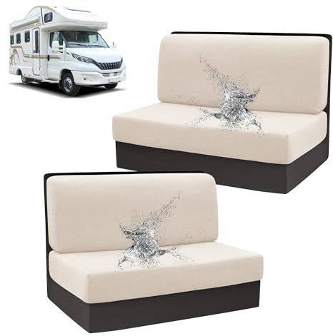 Nitoope 4 Stück Camper Kissenbezüge (2 Set), RV-Sitzbezüge, Wohnmobil-Sitzbezüge für Anhänger, Sofa-Sitzkissenbezüge, Sofakissen-Bezüge Stretch, für Reisemobilsitz, Waschbar, Einfach (Weiß- 2 Set)