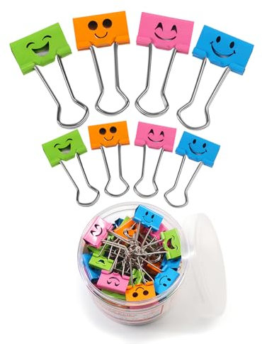 Coideal Smiling Binder Büroklammern – 100 Stück, verschiedene Größen und Farben, metallfarben, lustige Klemmen mit niedlichem Smiley-Gesicht-Design für Büro (19 mm und 25 mm)