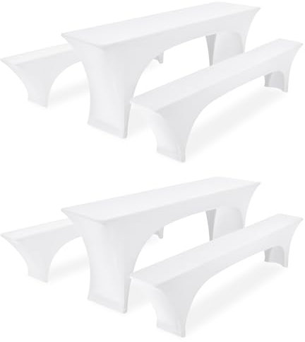 Zwei 3er-Sets Elastische Biertischhussen, Weiß Biertisch und Bankabdeckung,50 cm Tischbreite, 220 x 50 x 70 cm Bierzeltabdeckung für Bankett-Partys im Freien Bierbank