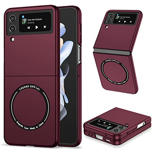 ZHOZEXIN Custodia magnetica per Samsung Galaxy Z Flip 4, Compatibile con ricarica wireless, sottile, antiurto, per Samsung Galaxy Z Flip4 (vino rosso)