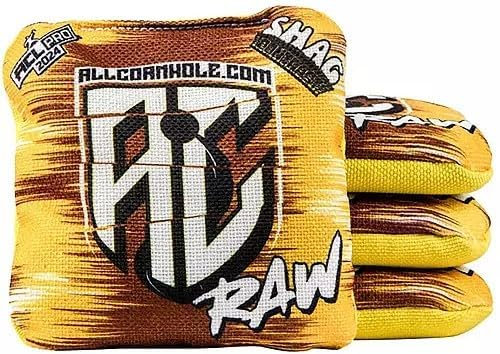 Allcornhole.com Shag Contrast RAW Cornhole Bags | ACL Pro Approved | 4er Set (Gelb)
