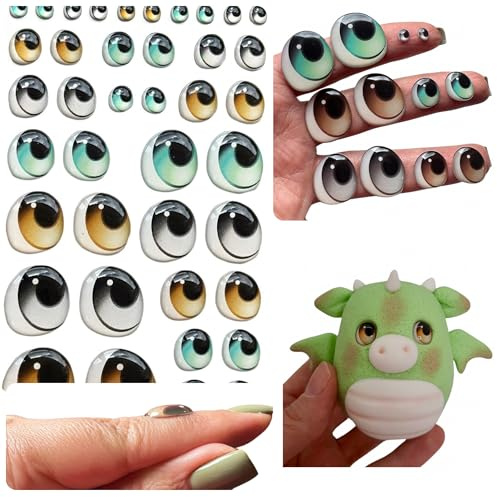 Ojos de resina 3D adhesivos o autoadhesivos, pegatinas de ojos, ojos móviles, decoración, 24 pares en marrón turquesa y gris, (varios tamaños en la misma ampolla), ojos de muñeca, ojos de