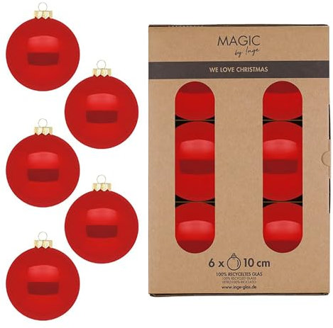 Weihnachtskugeln Glas 10cm 6 Stück - matt & glänzend - Große Christbaumkugeln Weihnachtsbaumkugeln für Weihnachten - Christbaumschmuck & Weihnachtsbaumschmuck Rot - Modern Red