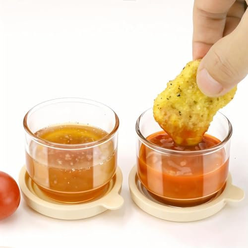 Matifaner Lot de 2 petits récipients à vinaigrette à emporter en verre de 76,5 g avec couvercles, tasses à sauce à tremper, étanches et réutilisables, bocaux à salade pour préparation des repas