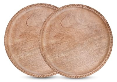 Set di 2 sottobicchieri in legno naturale per piatti piani, tovagliette decorative rotonde con perline di legno da 33 cm, per decorare il tavolo da pranzo, matrimoni, feste, riunioni di famiglia,