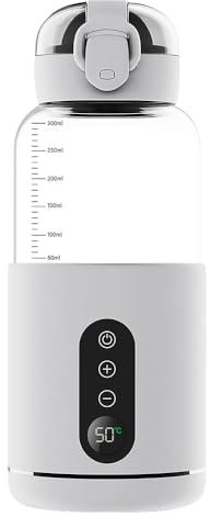 Vmxlso Chauffe Biberon, 300 Ml Chauffe Biberon Nomade, Température Réglable 37 à 55°C Chauffe Biberon Portable, Fonction De Charge USB Chauffe-Biberons Pour Voyage, Lait Maternisé Intérieur Extérieur
