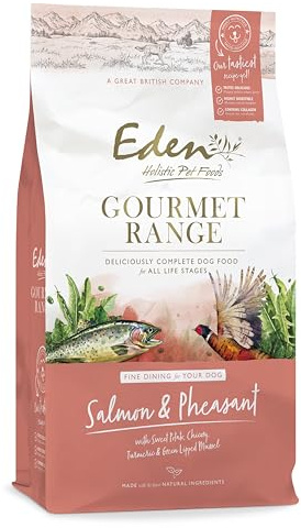 Eden Gourmet Salmon & Pheasant 10kg Kibble. Naturally Complete Premium Dry Dog Food for Puppies, Adult & Senior Dogs - Formulated with highly digestible protein and collagen.