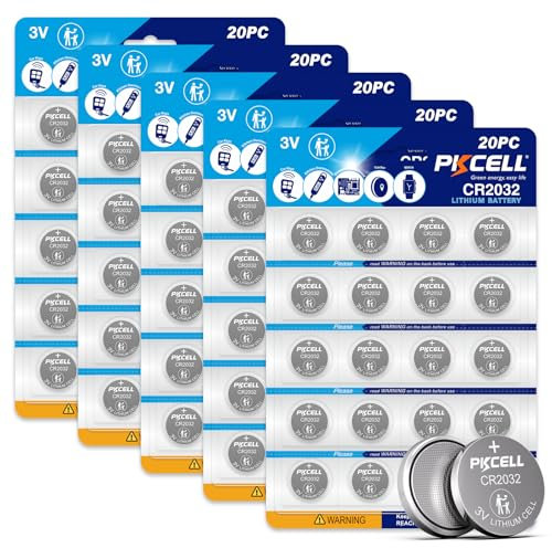 PKCELL CR2032 - Batterie a bottone al litio da 3,0 V, 210 mAh, per chiavi auto, piccolo telecomando, bilancia, 100 pezzi