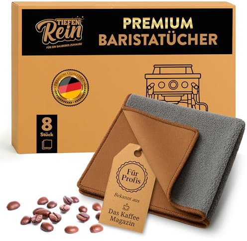 Barista Tuch Set - 8 Stück Braun & Grau - Kaffeemaschine Reinigungstuch | Premium Barista Tücher Set für Reinigung der Siebträgermaschine - 30x30 cm Barista Lappen extra saugstark - Mikrofasertücher