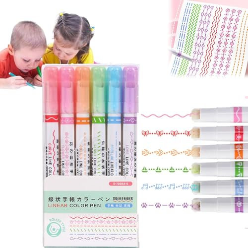 LXCJZY Magic Border Pen,Border Design Highlighter Pens Curve Highlighter Pen Set,Curve Pens Highlighters Markers (Colour-B)