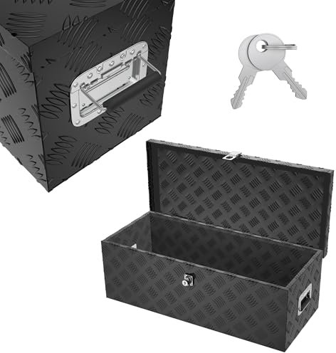 YRHome 60L Aluminium WerkzeugkisteAlubox Aluminiumkiste Transportbox Deichselbox Für PKW Anhänger Mit Verriegelungssystem Sicherheitsgriffe 2 SchlüsselnStoßfest Wasserdicht,Schwarz 76 * 33 * 24.5 CM
